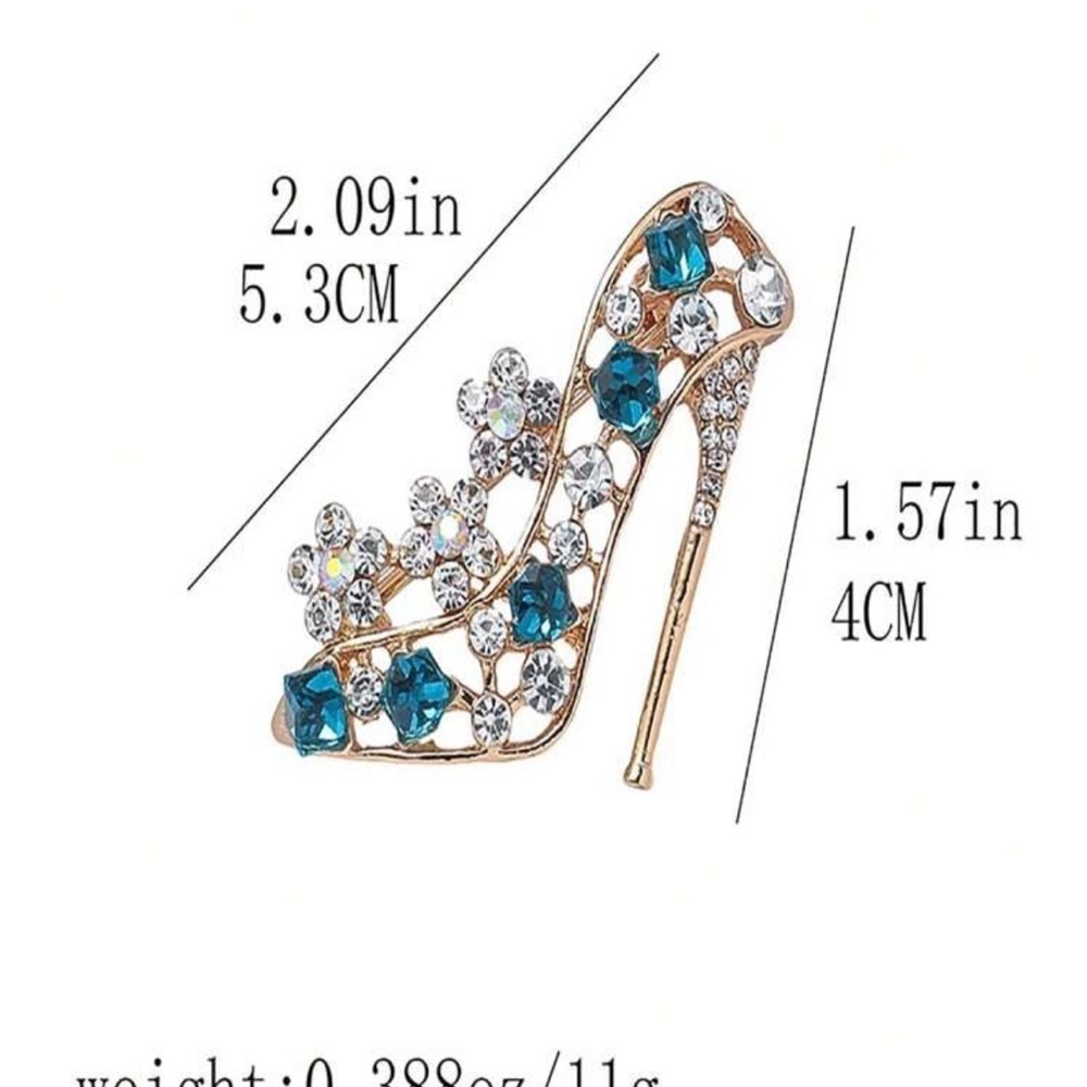 Elegant Gold and Blue Crystal Shoe Brooch - Picture 4 of 4